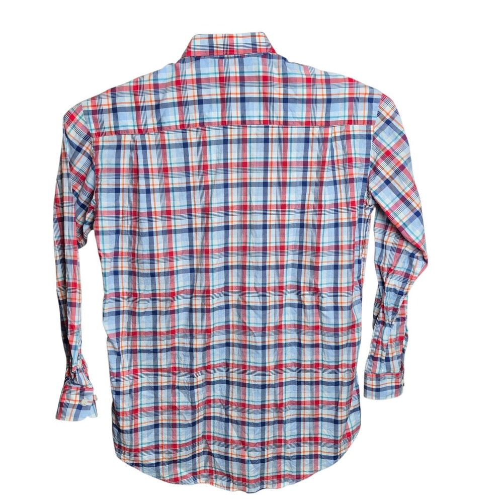 Perlis Men's Medium Plaid Button Down Crawfish Logo Southern Prep Oxford Shirt - Picture 3 of 7